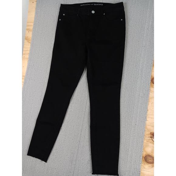 Articles of Society Skinny Jeans Womens 31 32X28 Black Out Stretch Raw Hem Ankle - Picture 4 of 15
